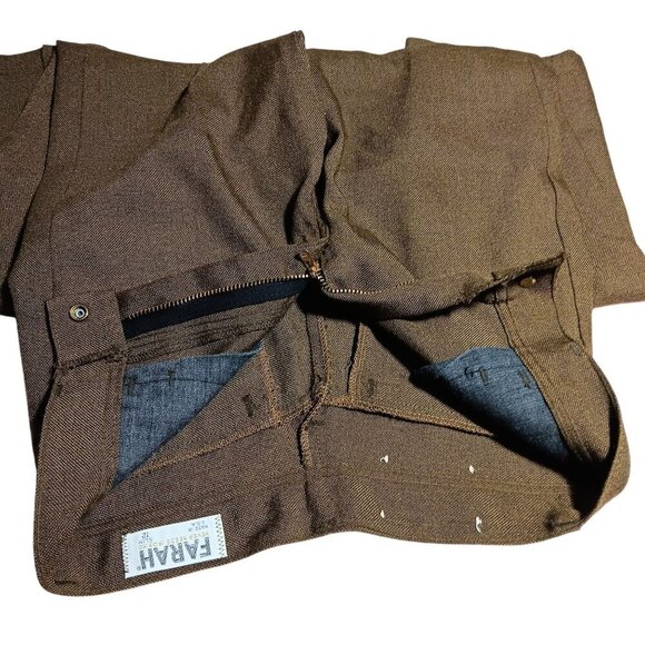 Vintage 1970's Boys 12 24x26 Slim Fit Trousers Brown Slinky Rayon Blend Mod USA - Picture 4 of 9